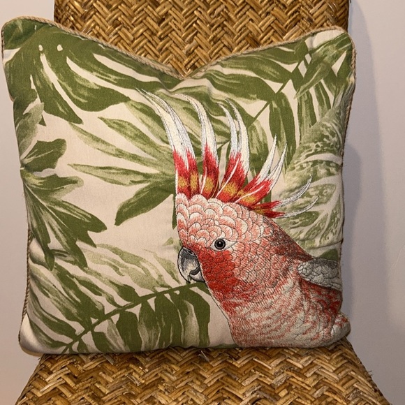 PIER 1 Cockatoo Embroidered Tropical Palm Leaf Indoor Outdoor Pillow 18” X 18” - Picture 15 of 15